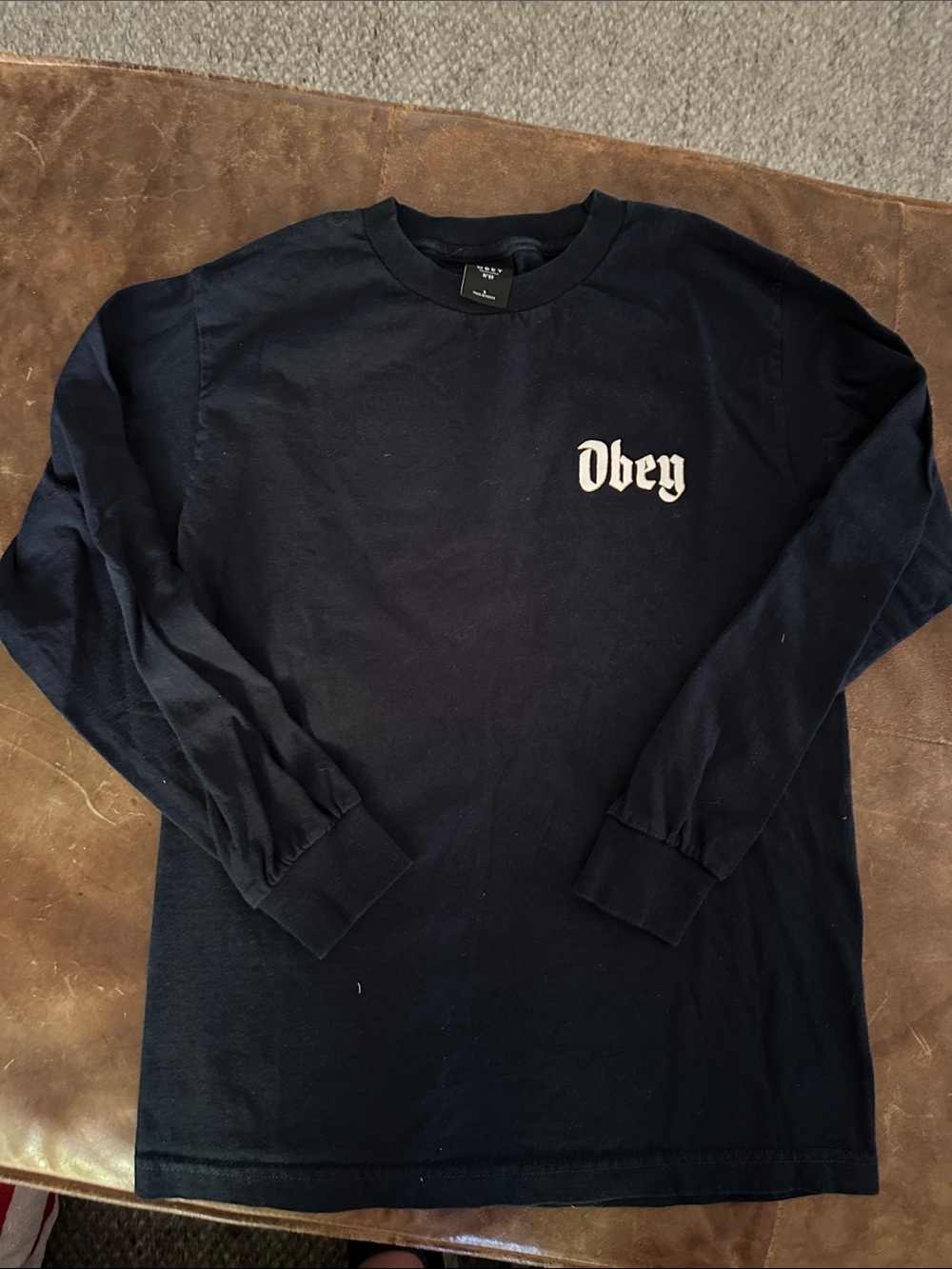 Obey Black Long-Sleeve Logo Tee with White Chest Print